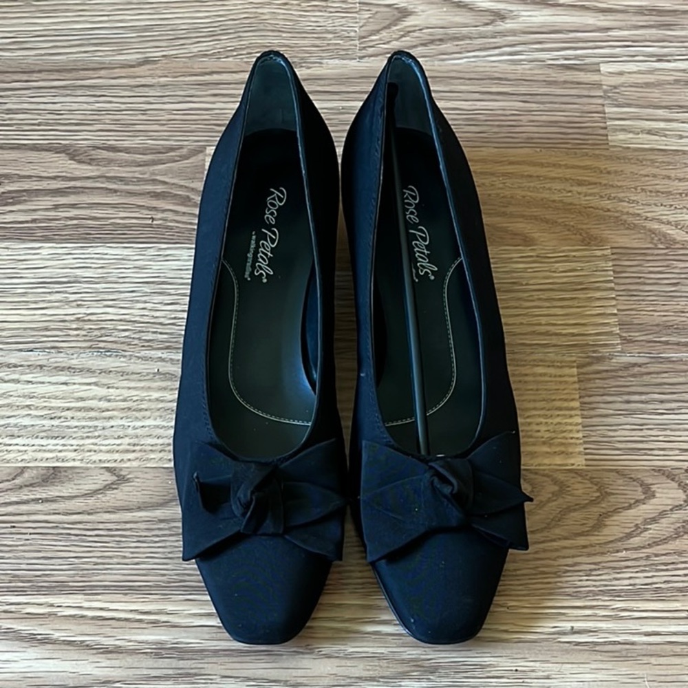 Rose Petals by Walking Cradles Black Bow Pumps